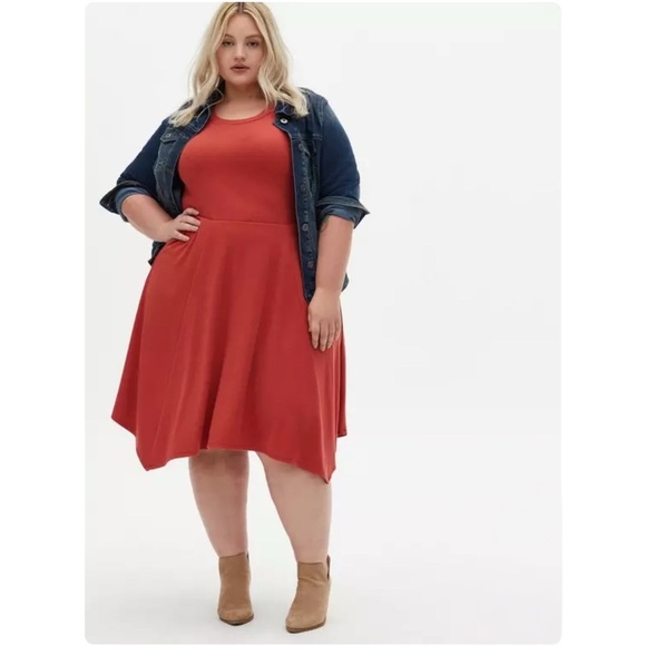 Torrid Terracotta Rust Orange Midi Super Soft Rib Hanky Hem Dress 2X - Picture 2 of 13